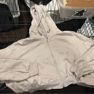 H and M Divided Beige Cropped Hoodie